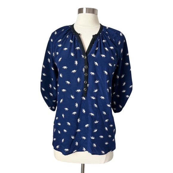 Yumi Kim Elephant Print 100% Silk Blouse Size Medium - Picture 15 of 15